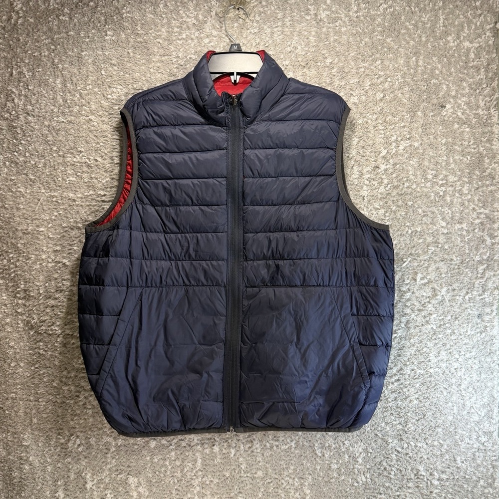 Hawke & Co Vest Mens L Blue Navy Reversible Nylon Duck Down Vest Puffer Jacket